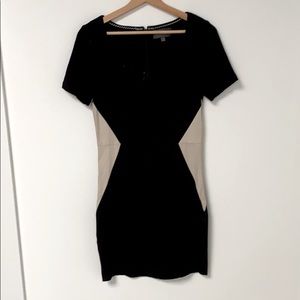 PJK black & leather color block mini dress
